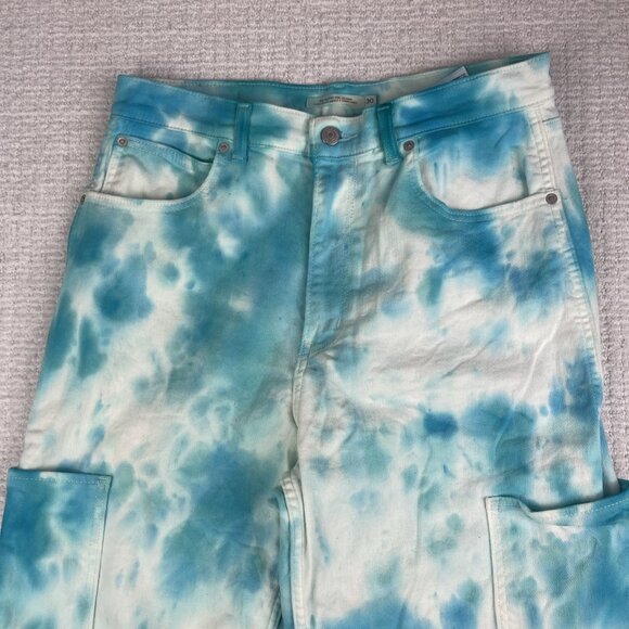 Levis Wom Cargo Jeans W30 Blue Tie Dye Hippie High-Waisted Wide Leg crop (Read) - Picture 2 of 16